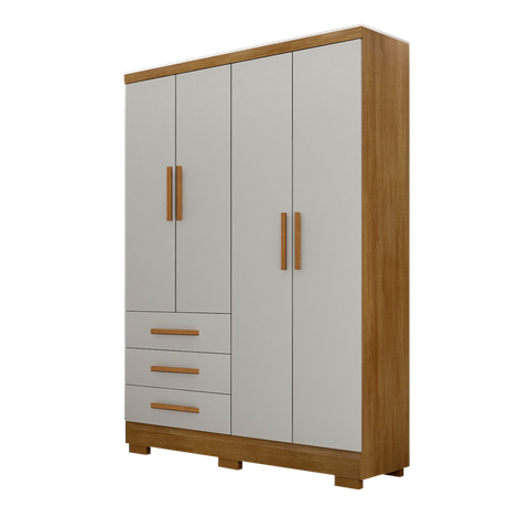 Guarda Roupa Solteiro Encant 4 Portas 3 Gavetas com Pe Nh Rei de Casa Cumaru/Fendi