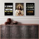 Ver imagem 1 de Kit 3 Quadros Evangélicos para Cozinha- o Senhor É Meu Pastor 24x18cm - com Vidro:madeira Branca