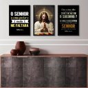 Ver imagem 2 de Kit 3 Quadros Evangélicos para Cozinha- o Senhor É Meu Pastor 24x18cm - com Vidro:madeira Branca
