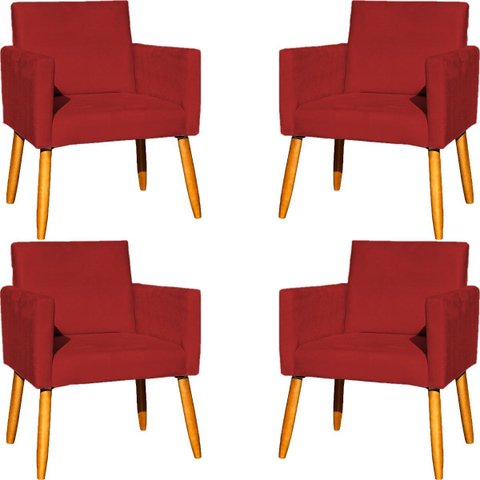 Kit 4 Poltrona para Sala Recepção Consultório Cadeira Nina Suede Cores Pés Palito