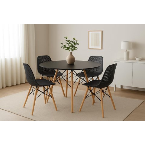 Kit Mesa Jantar Eiffel 100cm + 4 Cadeiras Colmeia Charles Eames, Preto