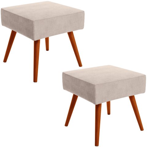 Kit 2 Puffs Banqueta Decorativa com Pés Palito Lívia Suede Bege