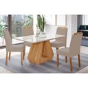 Ver imagem 1 de Conjunto: Mesa de Cozinha Ágata C/ Tampo Madeirado C/ Vidro 130x80cm + 4 Cadeiras Paola Wood