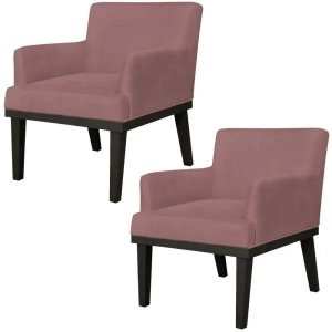 Kit 2 Poltronas Decorativas para e Recepção Beatriz Suede Rosê - Lyam Decor