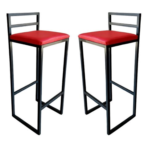 Kit 2 Banqueta Alta Industrial Moderna Preta P/ Balcão Bistro Cozinha Assento Vermelho