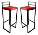 Ver imagem 1 de Kit 2 Banqueta Alta Industrial Moderna Preta P/ Balcão Bistro Cozinha Assento Vermelho