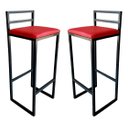 Ver imagem 1 de Kit 2 Banqueta Alta Industrial Moderna Preta P/ Balcão Bistro Cozinha Assento Vermelho