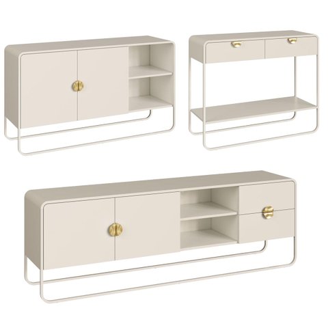 Conjunto Sala de Estar Rack Buffet Aparador Orgânico Off White