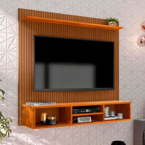 Painel Sala Tv Everest Ripado 3 Nicho 1 Prateleira Suspensa - Ripado/nature