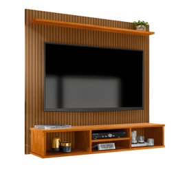 Painel Sala Tv Everest Ripado 3 Nicho 1 Prateleira Suspensa - Ripado/nature - 2