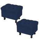 Ver imagem 1 de Kit 2 Puffs Decorativos París Luis XV Capitone Suede Azul Marinho