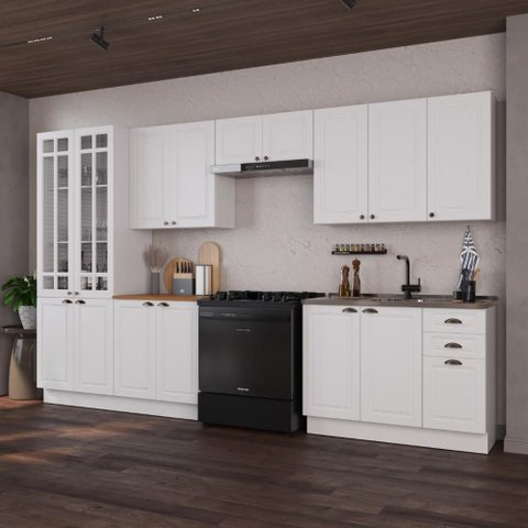 Armário de Cozinha Modulada Completa Fidelitá Nara 100% MDF 6 Peças 360cm 16 Portas 2 Gavetas sem