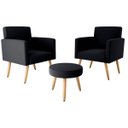 Ver imagem 4 de Conjunto P/ Sala Dallas 2 Poltronas Decorativas e 1 Puff Veludo Inca Preto - Matrix