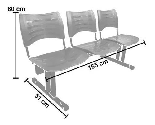 Kit 10 Cadeiras Longarinas Plásticas 03 Lugares – Cor Preta – 23026 - 3