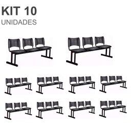 Kit 10 Cadeiras Longarinas Plásticas 03 Lugares – Cor Preta – 23026 - 1