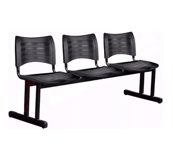 Kit 10 Cadeiras Longarinas Plásticas 03 Lugares – Cor Preta – 23026 - 2