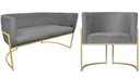Ver imagem 1 de Kit Namoradeira + 1 Poltrona Decorativa Luana Suede Cinza Base Dourada Ms Decor