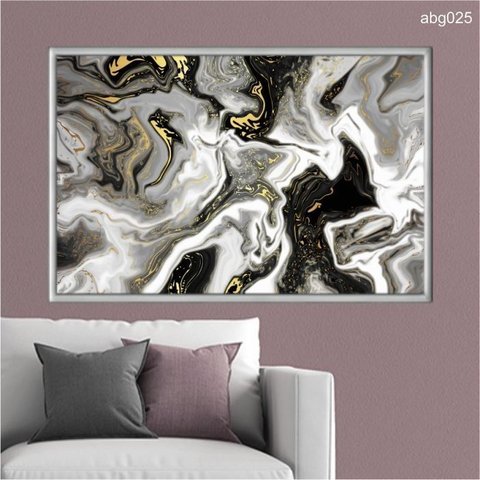 Quadro Decorativo - Marmore Preto e Dourado Abstrato Abg025 Vidro com Impressão Uv - 80x60cm
