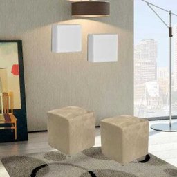 Kit 2 Puffs Quadrado Decorativo Suede Bege - 2