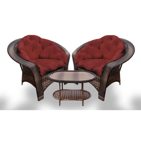 Conjunto de Poltronas Fibra Sintética 19 - 2 Poltronas + 1 Mesa Centro - Tecido Duna Vermelho