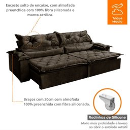Sofá Retrátil e Reclinável 240cm Sparta - Movenzo Estofados - 7