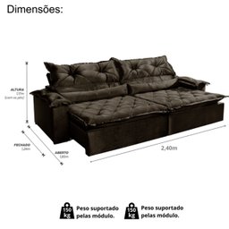 Sofá Retrátil e Reclinável 240cm Sparta - Movenzo Estofados - 3