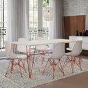 Ver imagem 1 de Mesa Sala De Jantar Industrial Branca 135X75 6 Cadeiras Brancas De Ferro Cobre Cor: Branco