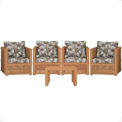 Mesa Centro e 4 Poltronas Madri Corda Náutica Estofado 6 Trama Original