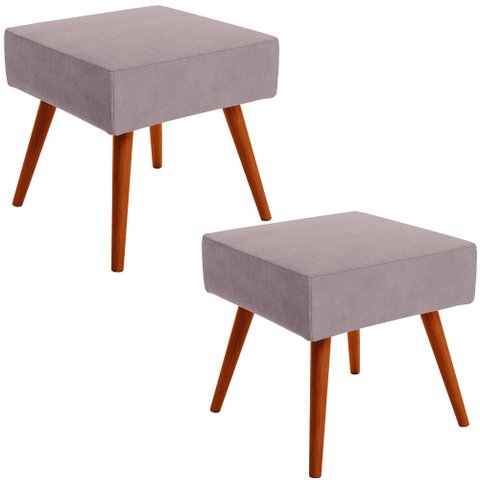 Kit 2 Puffs Banqueta Decorativa com Pés Palito Lívia Suede Rosê