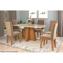 Ver imagem 1 de Mesa Cozinha Patricia C/ Tampo Madeirado C/ Vidro Canto Reto 160x80cm e 6 Cadeiras Taís Savana-