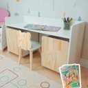 Ver imagem 1 de Escrivaninha Infantil Bancada Organizadora g - Urso Kit Livro Educativo em Madeira - Pinus