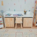 Ver imagem 4 de Escrivaninha Infantil Bancada Organizadora g - Urso Kit Livro Educativo em Madeira - Pinus