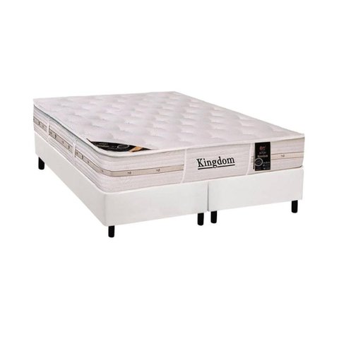 Cama Box King: Colchão Molas Pocket Ensacadas Castor Kingdom Aloe Vera + Base CRC Courano White(