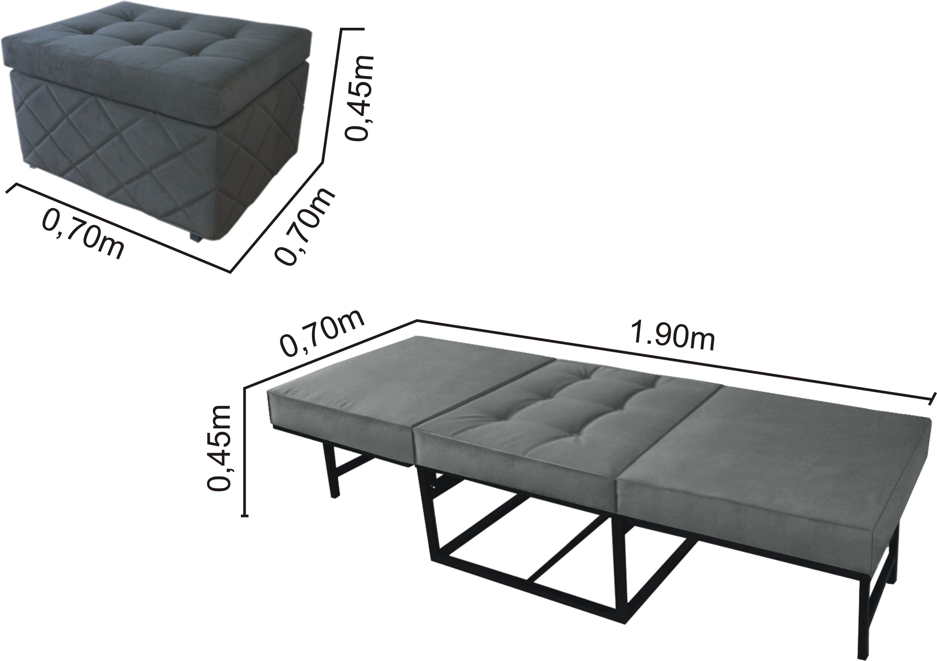 Puf Cama PC01_MM 05 que se Transforma em Sofá Cama Resistente e Confortável em SUED - 5