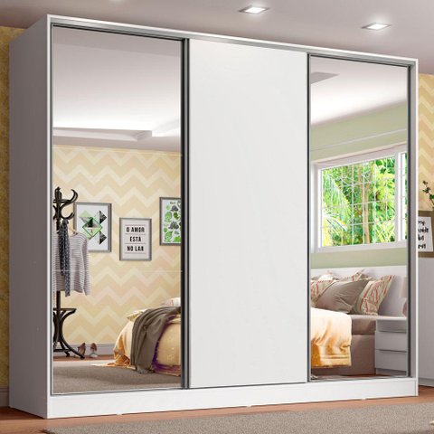 Guarda Roupa Infantil Madesa Logan 100% Mdf 3 Portas de Correr com Espelhos