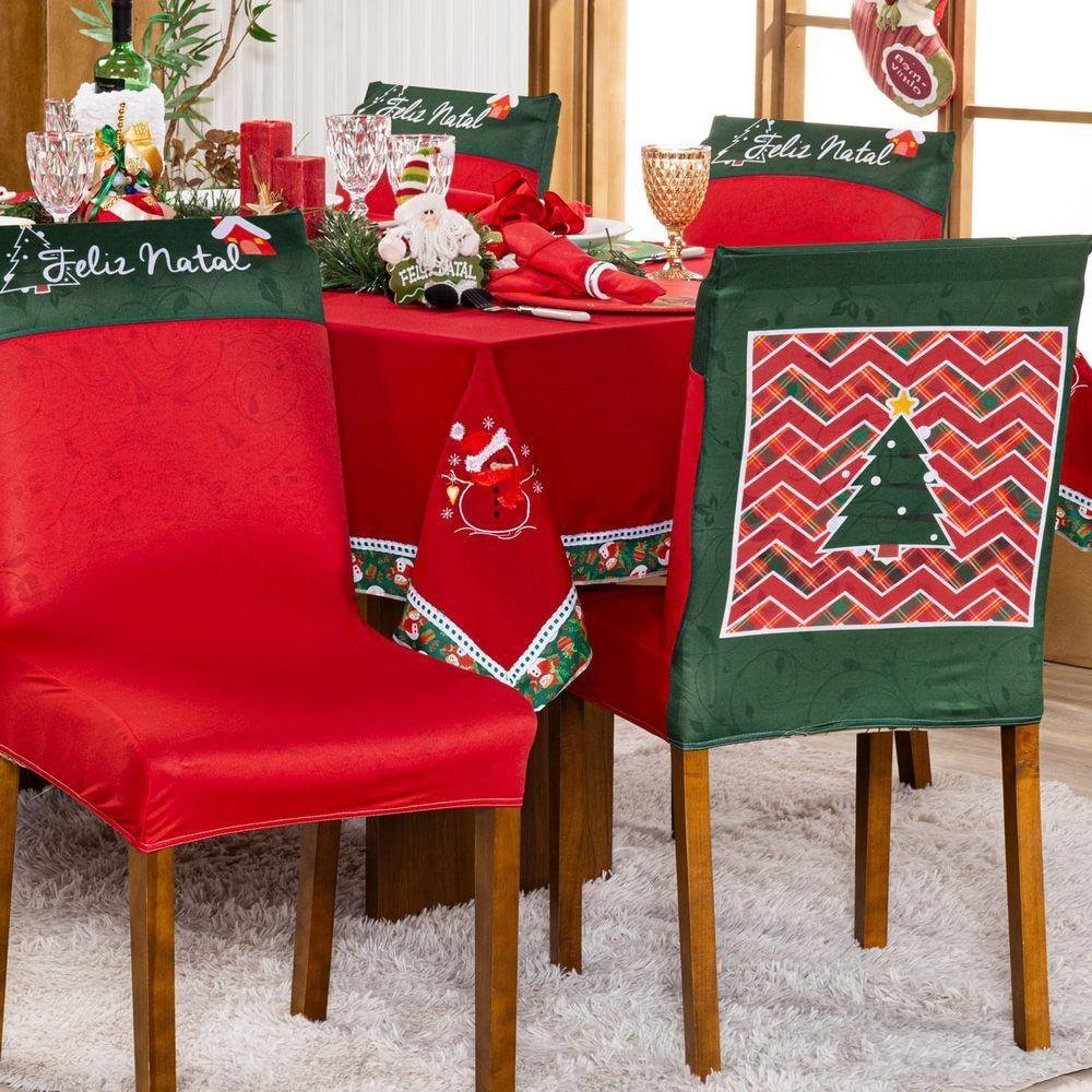 Kit Capas de Cadeira Jantar Estampadas Natalina Ajustável C/ Elástico 04 Pçs - Árvore de Natal