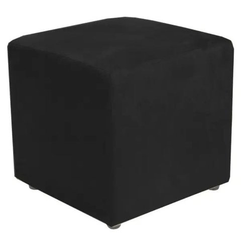Puff Quadrado Decorativo Suede Preto