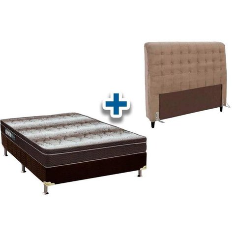 Cama Box Queen CRC + Colchão Ortopédico Light Ortobom + Cabeceira Dama Bege