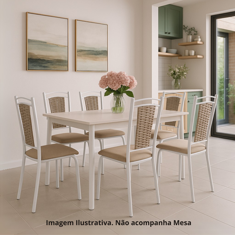 Kit 6 Cadeiras Paris Branca Cozinha Aço Tubolar Confortável Jantar