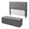 kit Cabeceira E Calçadeira Baú solteiro cinza 0,90 cm Sofia Suede - 1