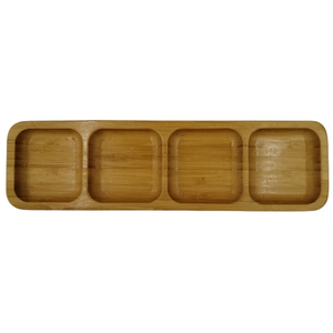 Petisqueira Retangular 4 Espaços Bambu 33x10cm