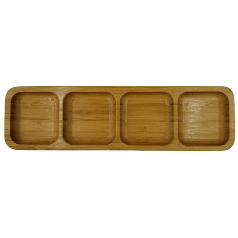 Petisqueira Retangular 4 Espaços Bambu 33x10cm