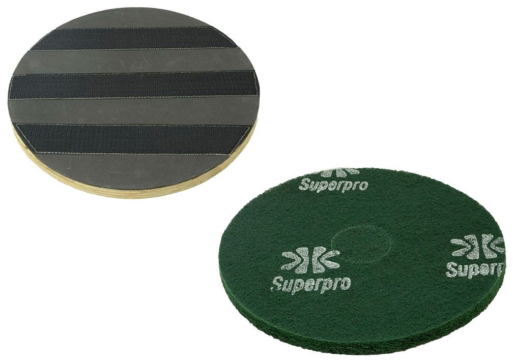 Conjunto Suporte para disco de limpeza com velcro COM flange CLEANER 300 mm + Disco de Limpeza Verde - 1