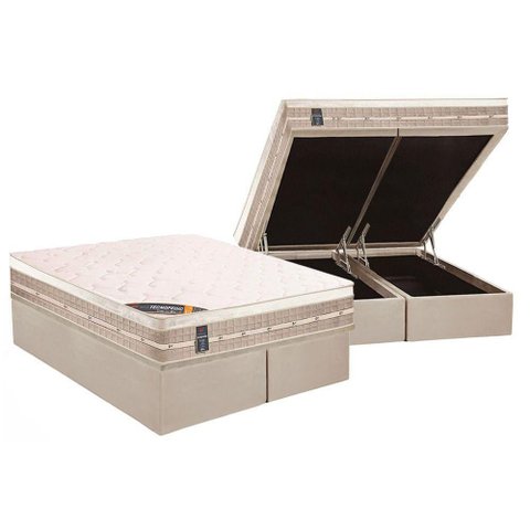 Cama Box Baú King: Colchão Molas Castor Bonnel Premium Tecnopedic + Base Crc Suede Clean(193x203)
