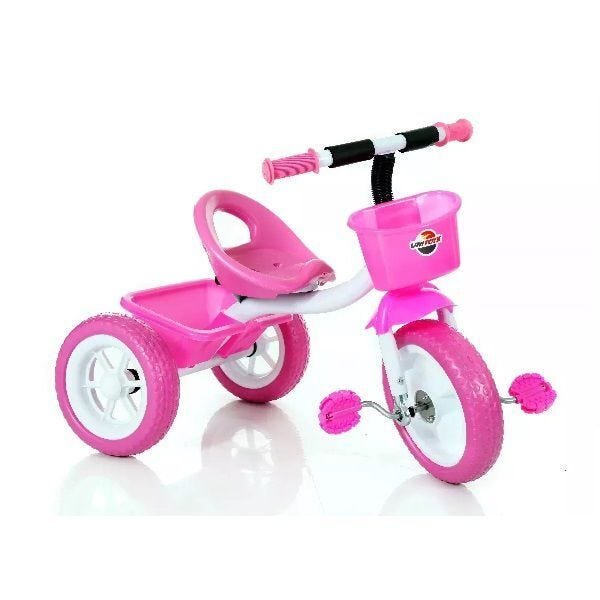 Motoca Infantil Triciclo Encantado Rosa com Empurrador e Proteção