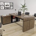 Ver imagem 1 de Mesa Diretor em L com Tomada Tamburato A06 Marrom/Preto - Mpozenato Executiva