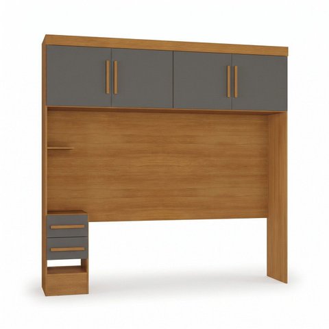 Ponte Aérea Modular Casal com 2 Gavetas 100% MDF Smart Cinza/Cinamomo/Chumbo