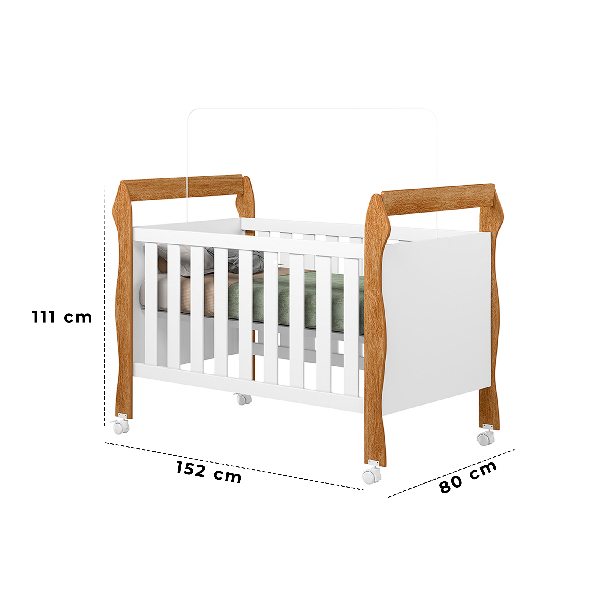 Berço Mini Cama Soninho com Grade de Proteção Removível e Rodízios para Quarto de Bebê - 5