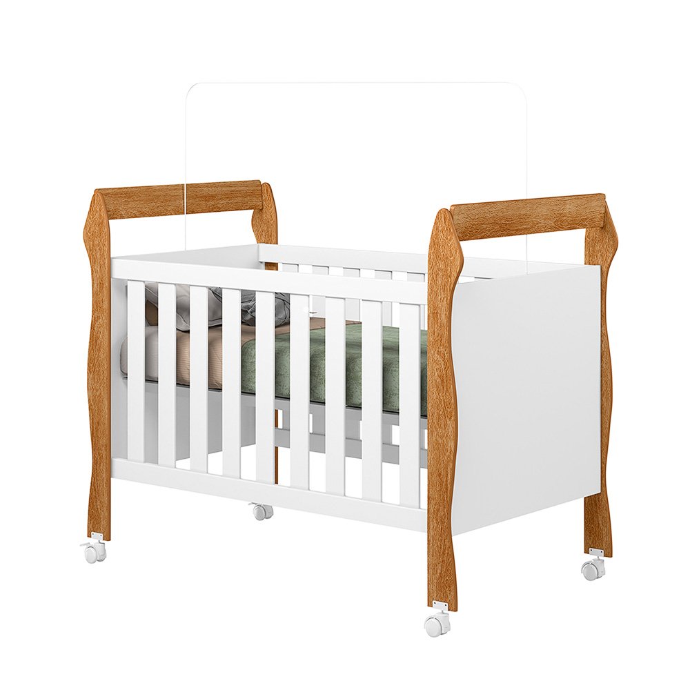 Berço Mini Cama Soninho com Grade de Proteção Removível e Rodízios para Quarto de Bebê - 2