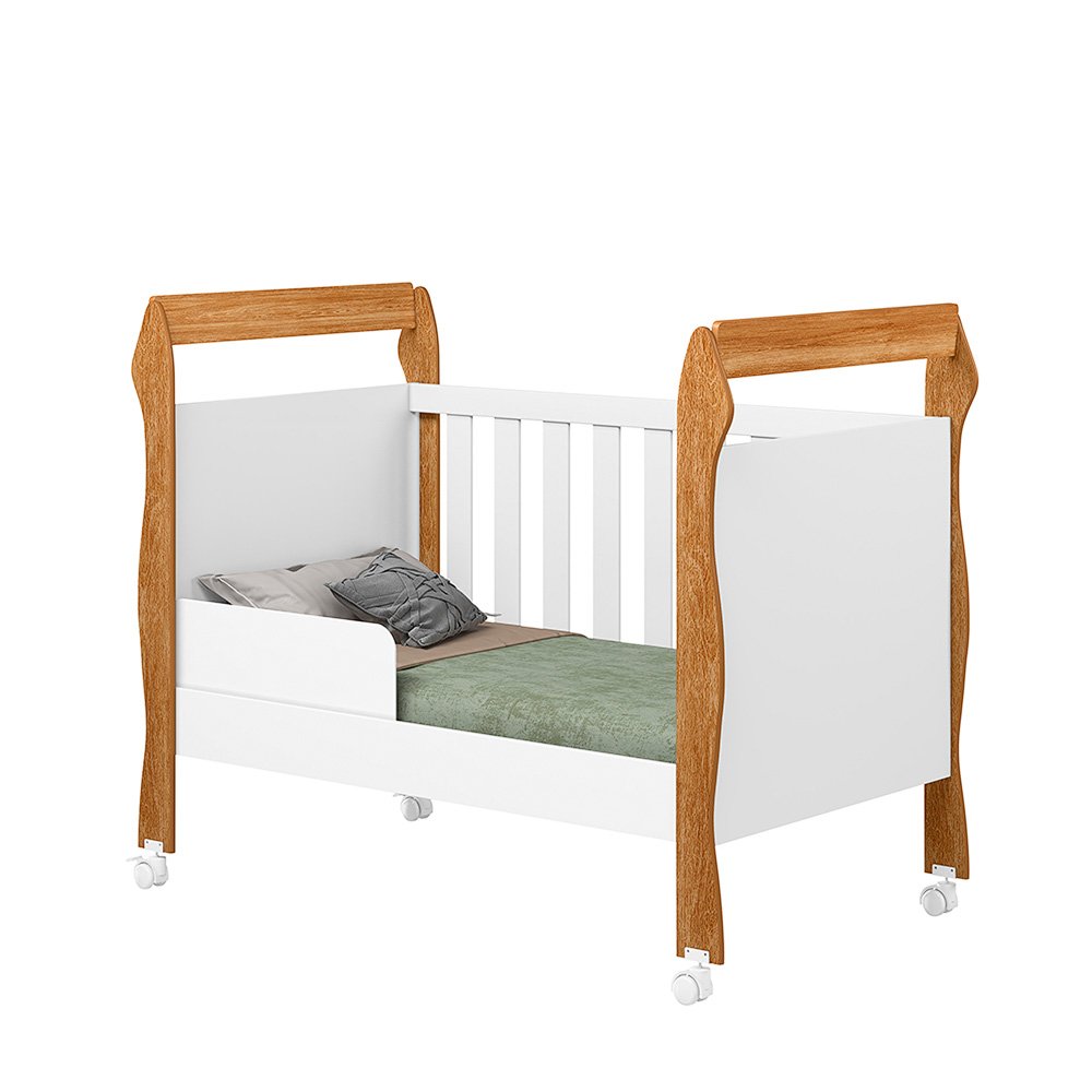 Berço Mini Cama Soninho com Grade de Proteção Removível e Rodízios para Quarto de Bebê - 3